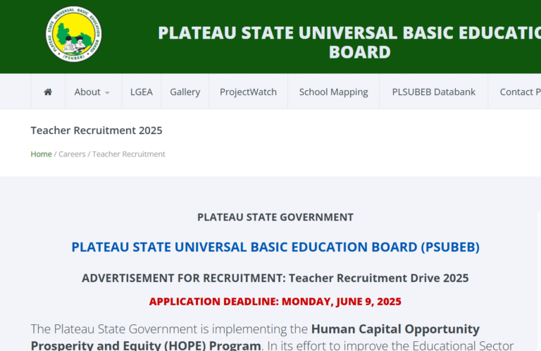 Plateau SUBEB Recruitment Portal Login 2025